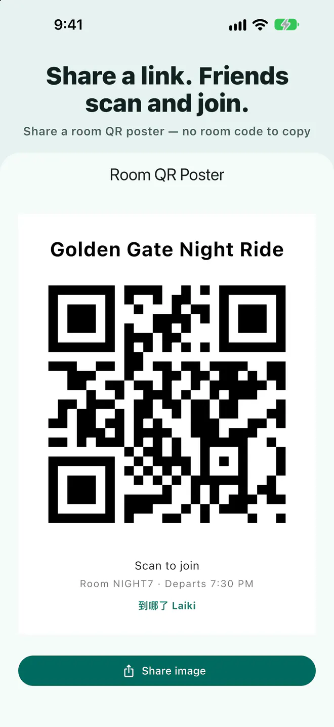 Laiki room invite poster that companions can scan to join